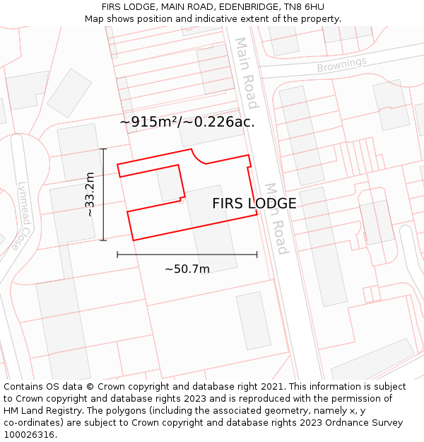 FIRS LODGE, MAIN ROAD, EDENBRIDGE, TN8 6HU: Plot and title map