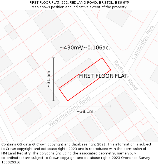 FIRST FLOOR FLAT, 202, REDLAND ROAD, BRISTOL, BS6 6YP: Plot and title map
