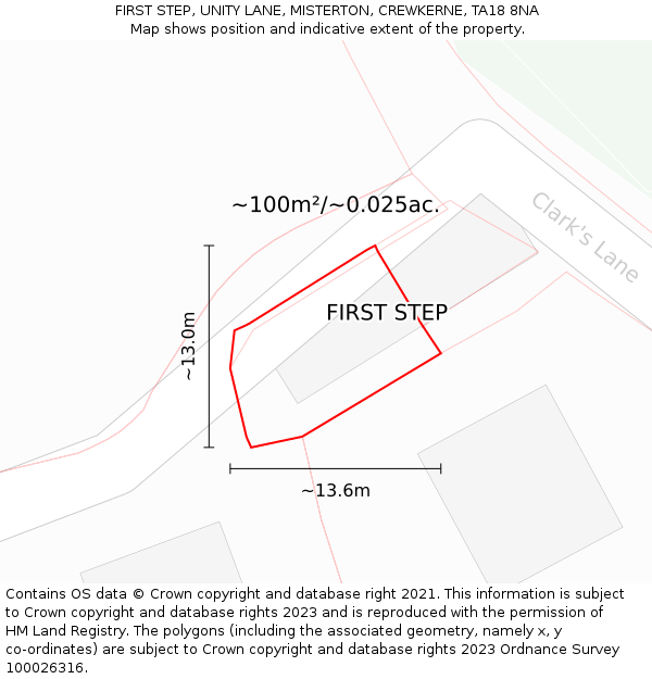 FIRST STEP, UNITY LANE, MISTERTON, CREWKERNE, TA18 8NA: Plot and title map