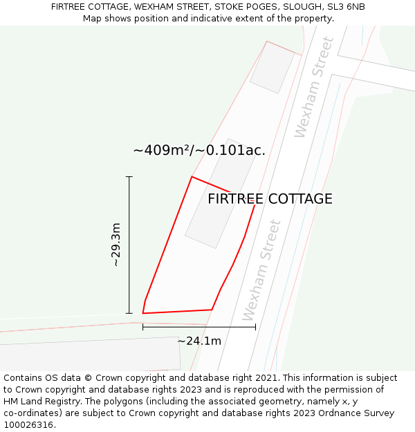 FIRTREE COTTAGE, WEXHAM STREET, STOKE POGES, SLOUGH, SL3 6NB: Plot and title map