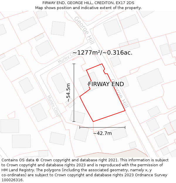 FIRWAY END, GEORGE HILL, CREDITON, EX17 2DS: Plot and title map