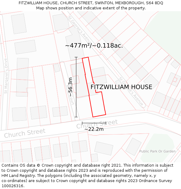 FITZWILLIAM HOUSE, CHURCH STREET, SWINTON, MEXBOROUGH, S64 8DQ: Plot and title map