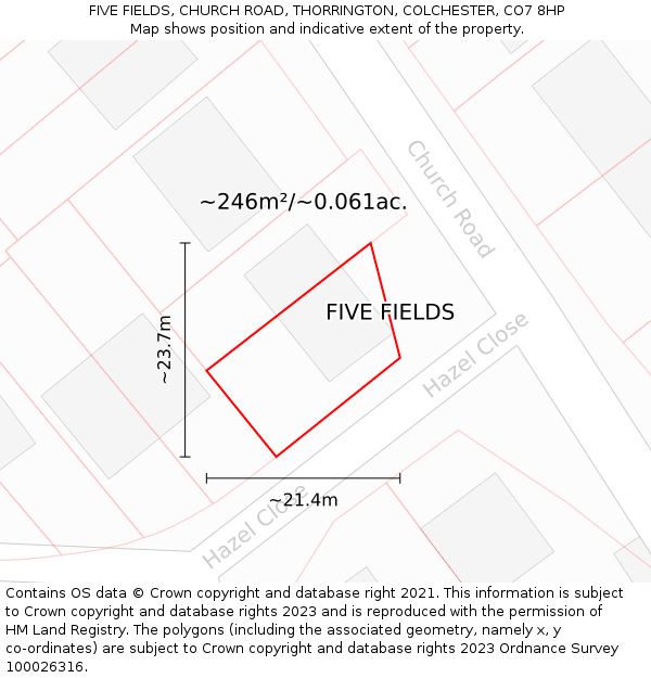 FIVE FIELDS, CHURCH ROAD, THORRINGTON, COLCHESTER, CO7 8HP: Plot and title map