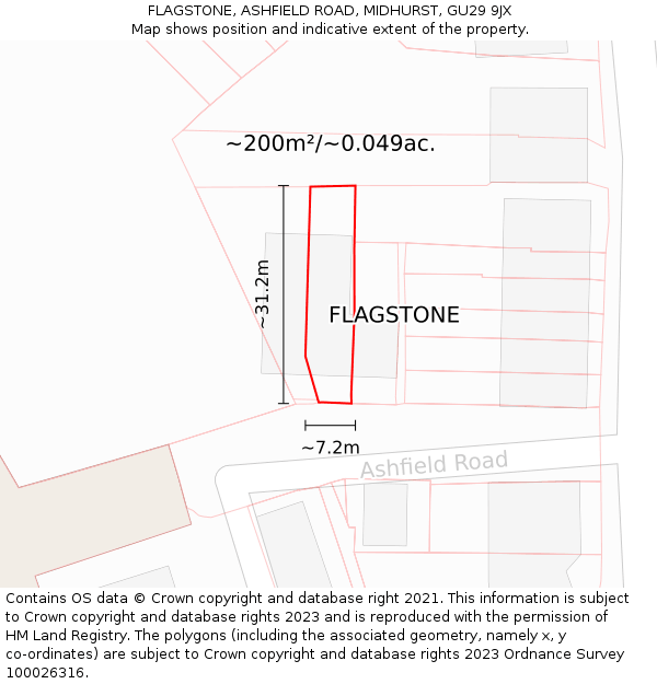 FLAGSTONE, ASHFIELD ROAD, MIDHURST, GU29 9JX: Plot and title map