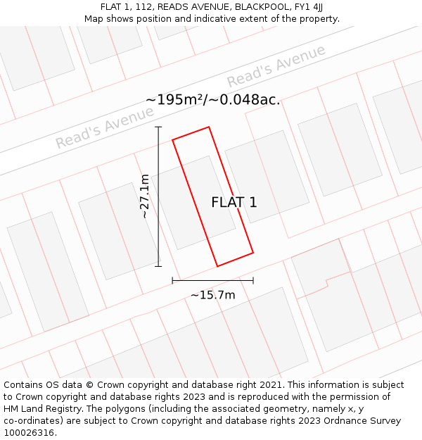 FLAT 1, 112, READS AVENUE, BLACKPOOL, FY1 4JJ: Plot and title map