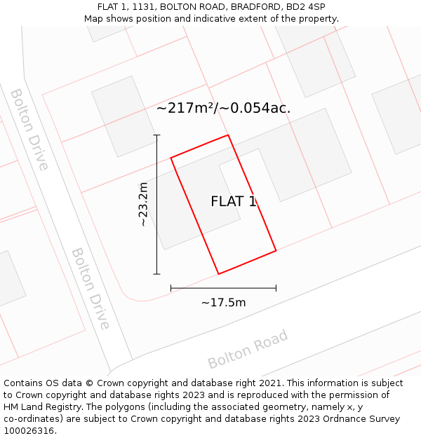 FLAT 1, 1131, BOLTON ROAD, BRADFORD, BD2 4SP: Plot and title map