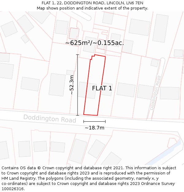 FLAT 1, 22, DODDINGTON ROAD, LINCOLN, LN6 7EN: Plot and title map