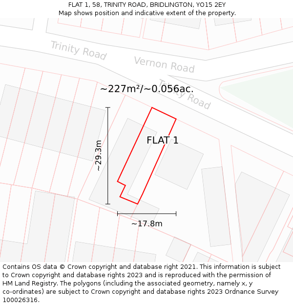 FLAT 1, 58, TRINITY ROAD, BRIDLINGTON, YO15 2EY: Plot and title map