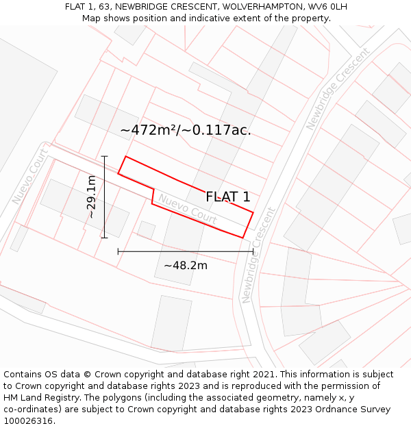 FLAT 1, 63, NEWBRIDGE CRESCENT, WOLVERHAMPTON, WV6 0LH: Plot and title map