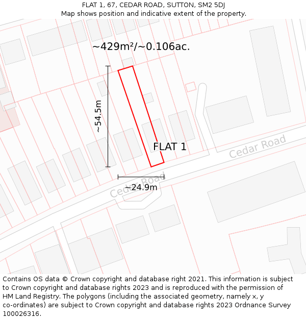 FLAT 1, 67, CEDAR ROAD, SUTTON, SM2 5DJ: Plot and title map
