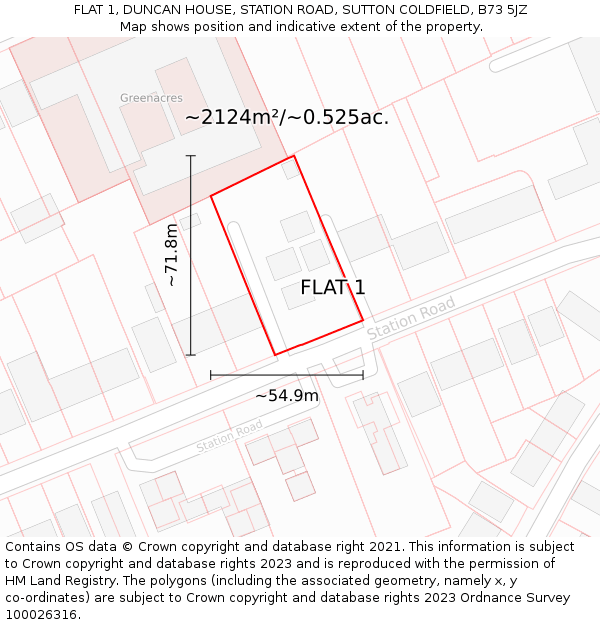 FLAT 1, DUNCAN HOUSE, STATION ROAD, SUTTON COLDFIELD, B73 5JZ: Plot and title map