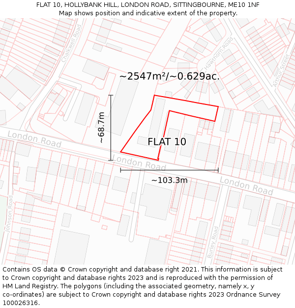 FLAT 10, HOLLYBANK HILL, LONDON ROAD, SITTINGBOURNE, ME10 1NF: Plot and title map