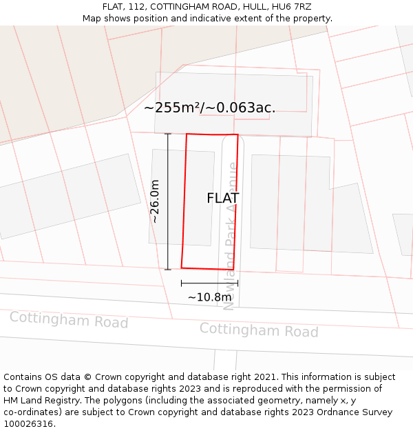 FLAT, 112, COTTINGHAM ROAD, HULL, HU6 7RZ: Plot and title map