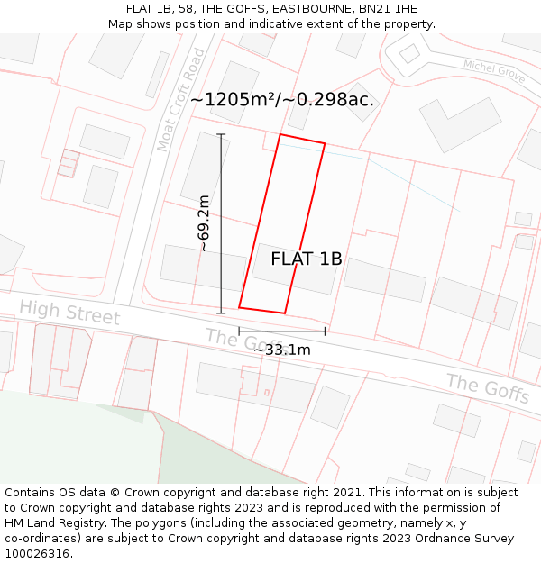 FLAT 1B, 58, THE GOFFS, EASTBOURNE, BN21 1HE: Plot and title map