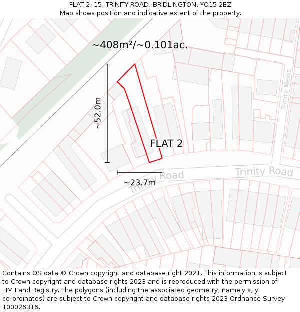 FLAT 2, 15, TRINITY ROAD, BRIDLINGTON, YO15 2EZ: Plot and title map