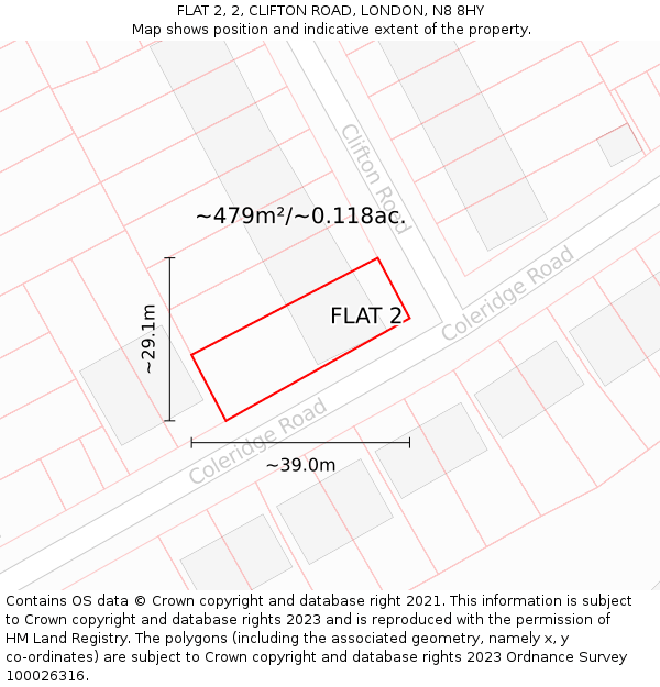 FLAT 2, 2, CLIFTON ROAD, LONDON, N8 8HY: Plot and title map