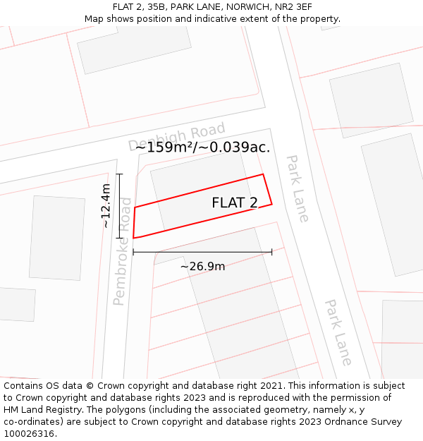 FLAT 2, 35B, PARK LANE, NORWICH, NR2 3EF: Plot and title map