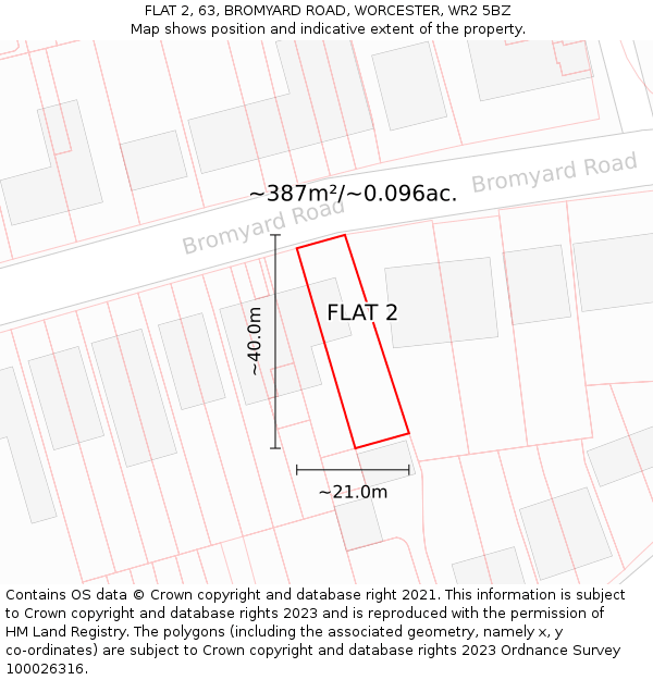 FLAT 2, 63, BROMYARD ROAD, WORCESTER, WR2 5BZ: Plot and title map