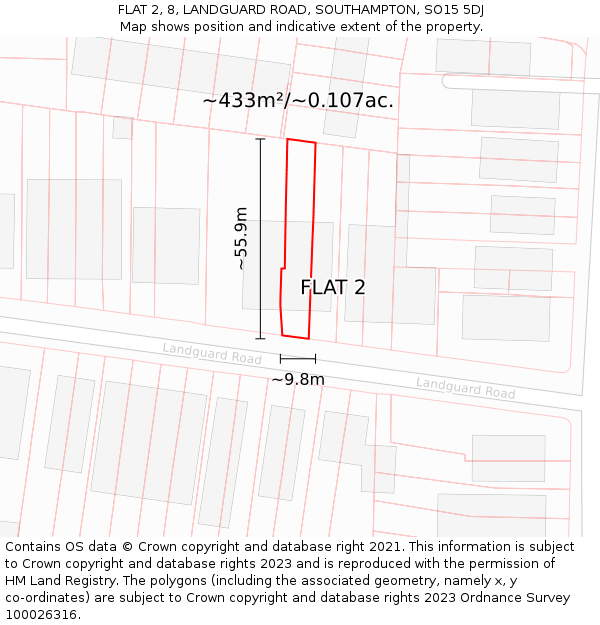 FLAT 2, 8, LANDGUARD ROAD, SOUTHAMPTON, SO15 5DJ: Plot and title map