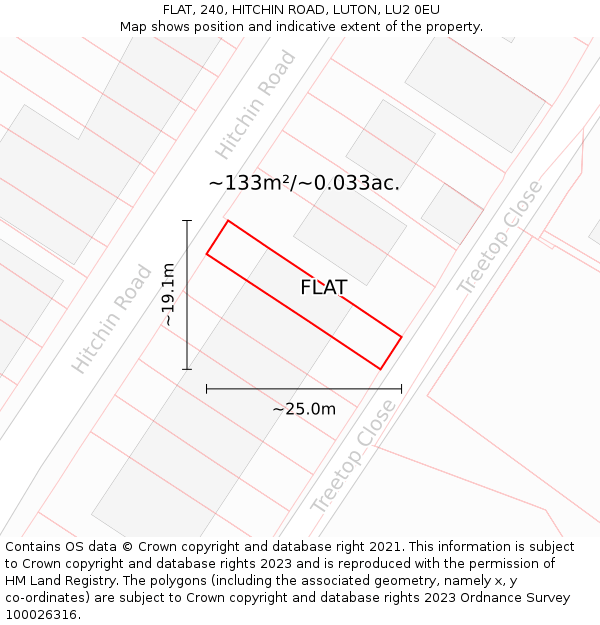 FLAT, 240, HITCHIN ROAD, LUTON, LU2 0EU: Plot and title map