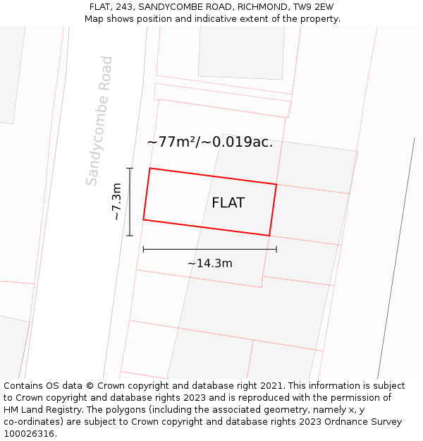 FLAT, 243, SANDYCOMBE ROAD, RICHMOND, TW9 2EW: Plot and title map