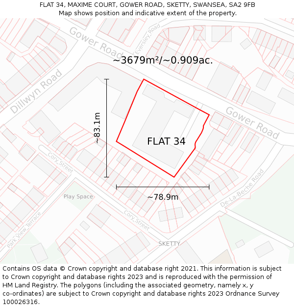 FLAT 34, MAXIME COURT, GOWER ROAD, SKETTY, SWANSEA, SA2 9FB: Plot and title map