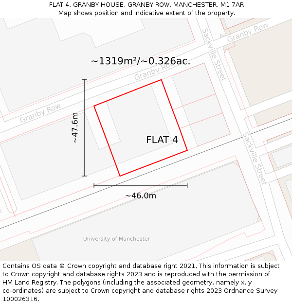 FLAT 4, GRANBY HOUSE, GRANBY ROW, MANCHESTER, M1 7AR: Plot and title map