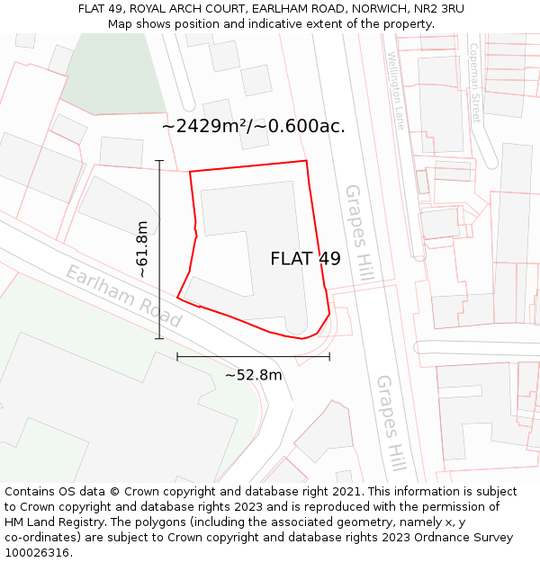 FLAT 49, ROYAL ARCH COURT, EARLHAM ROAD, NORWICH, NR2 3RU: Plot and title map