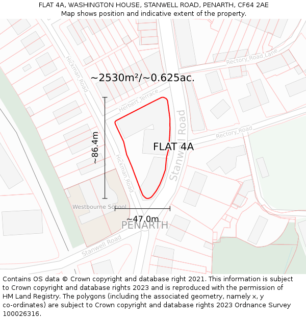 FLAT 4A, WASHINGTON HOUSE, STANWELL ROAD, PENARTH, CF64 2AE: Plot and title map