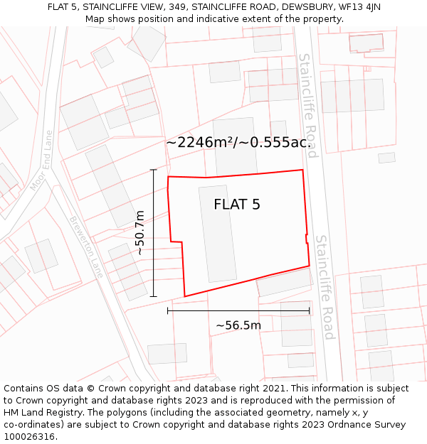 FLAT 5, STAINCLIFFE VIEW, 349, STAINCLIFFE ROAD, DEWSBURY, WF13 4JN: Plot and title map