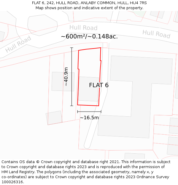 FLAT 6, 242, HULL ROAD, ANLABY COMMON, HULL, HU4 7RS: Plot and title map