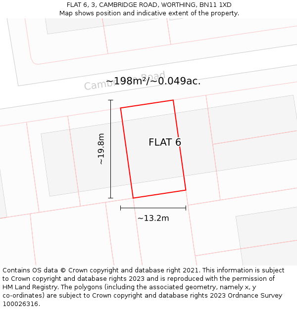 FLAT 6, 3, CAMBRIDGE ROAD, WORTHING, BN11 1XD: Plot and title map