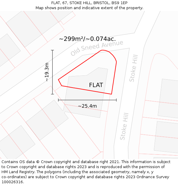 FLAT, 67, STOKE HILL, BRISTOL, BS9 1EP: Plot and title map
