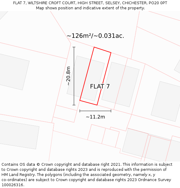 FLAT 7, WILTSHIRE CROFT COURT, HIGH STREET, SELSEY, CHICHESTER, PO20 0PT: Plot and title map