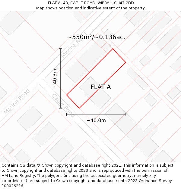 FLAT A, 48, CABLE ROAD, WIRRAL, CH47 2BD: Plot and title map