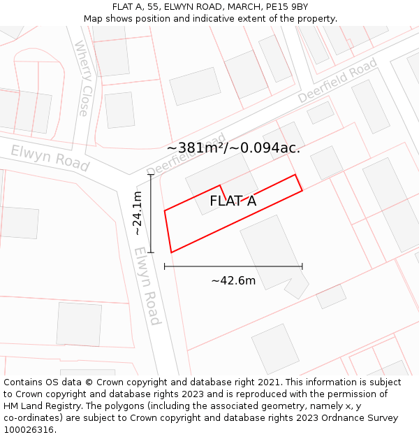 FLAT A, 55, ELWYN ROAD, MARCH, PE15 9BY: Plot and title map