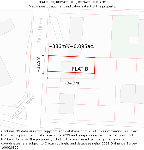 FLAT B, 38, REIGATE HILL, REIGATE, RH2 9NG: Plot and title map