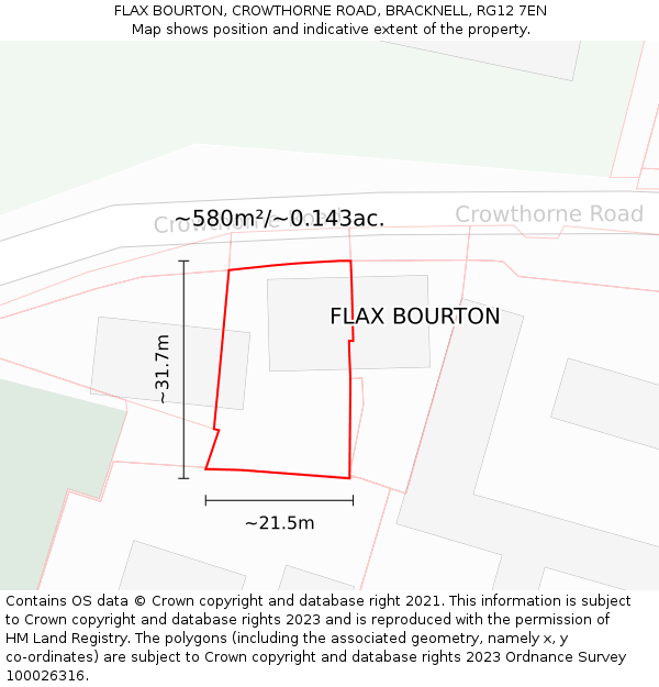 FLAX BOURTON, CROWTHORNE ROAD, BRACKNELL, RG12 7EN: Plot and title map