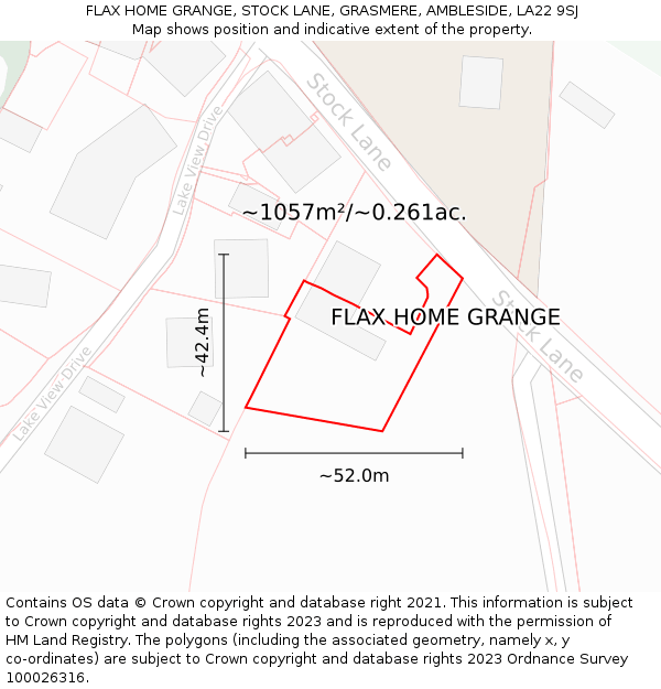 FLAX HOME GRANGE, STOCK LANE, GRASMERE, AMBLESIDE, LA22 9SJ: Plot and title map