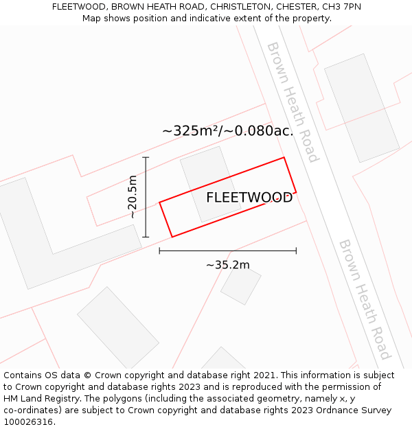 FLEETWOOD, BROWN HEATH ROAD, CHRISTLETON, CHESTER, CH3 7PN: Plot and title map