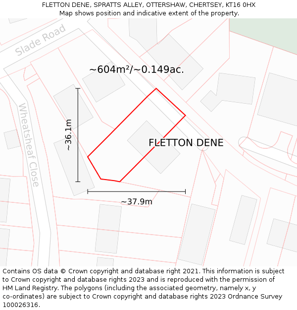 FLETTON DENE, SPRATTS ALLEY, OTTERSHAW, CHERTSEY, KT16 0HX: Plot and title map