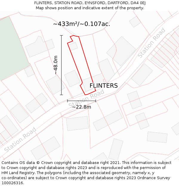 FLINTERS, STATION ROAD, EYNSFORD, DARTFORD, DA4 0EJ: Plot and title map