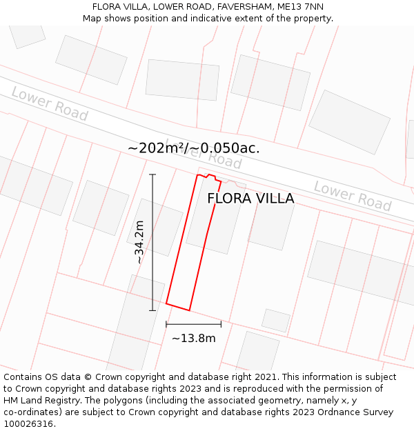 FLORA VILLA, LOWER ROAD, FAVERSHAM, ME13 7NN: Plot and title map