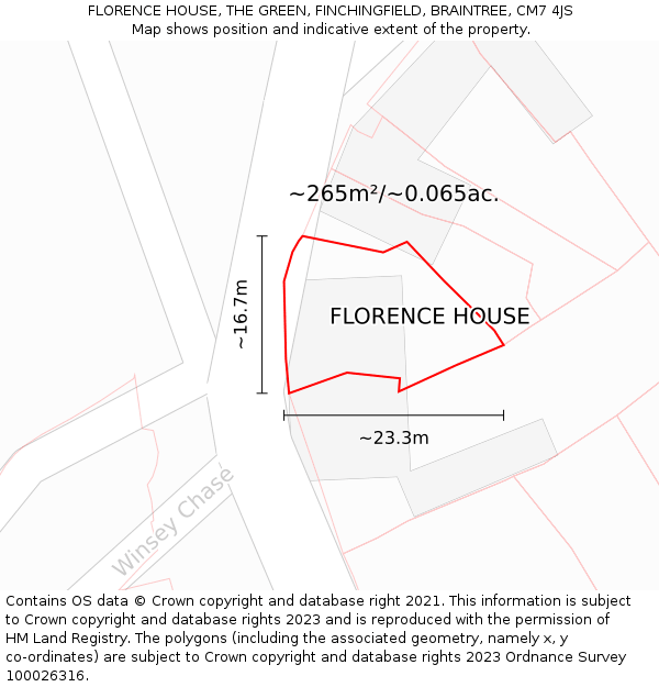 FLORENCE HOUSE, THE GREEN, FINCHINGFIELD, BRAINTREE, CM7 4JS: Plot and title map