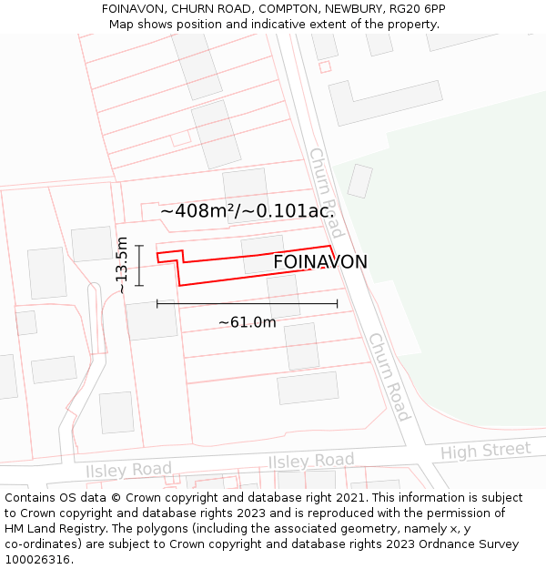 FOINAVON, CHURN ROAD, COMPTON, NEWBURY, RG20 6PP: Plot and title map