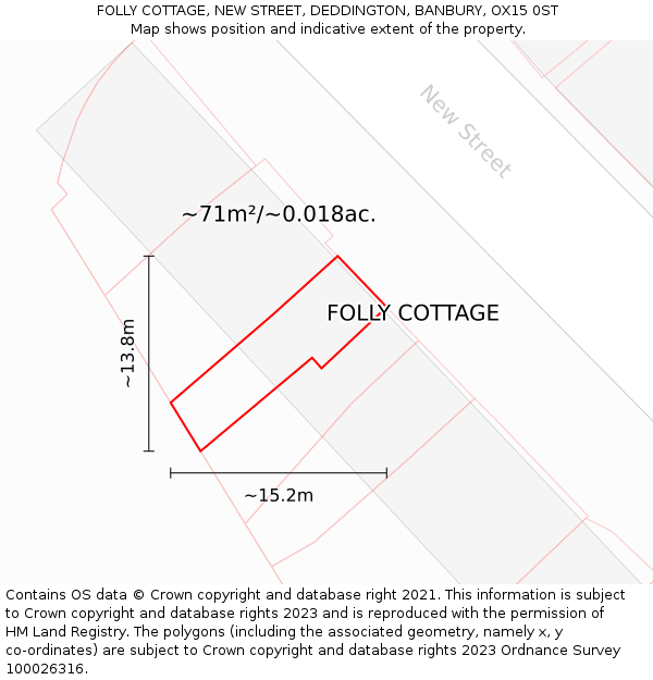 FOLLY COTTAGE, NEW STREET, DEDDINGTON, BANBURY, OX15 0ST: Plot and title map