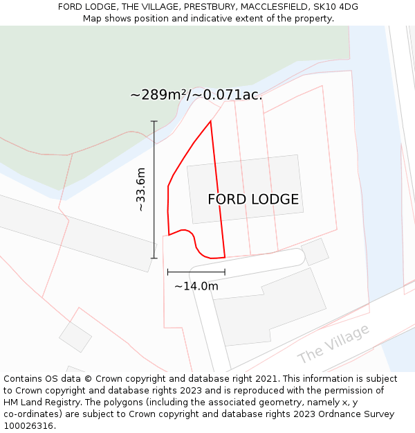 FORD LODGE, THE VILLAGE, PRESTBURY, MACCLESFIELD, SK10 4DG: Plot and title map