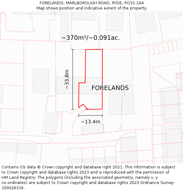 FORELANDS, MARLBOROUGH ROAD, RYDE, PO33 1AA: Plot and title map