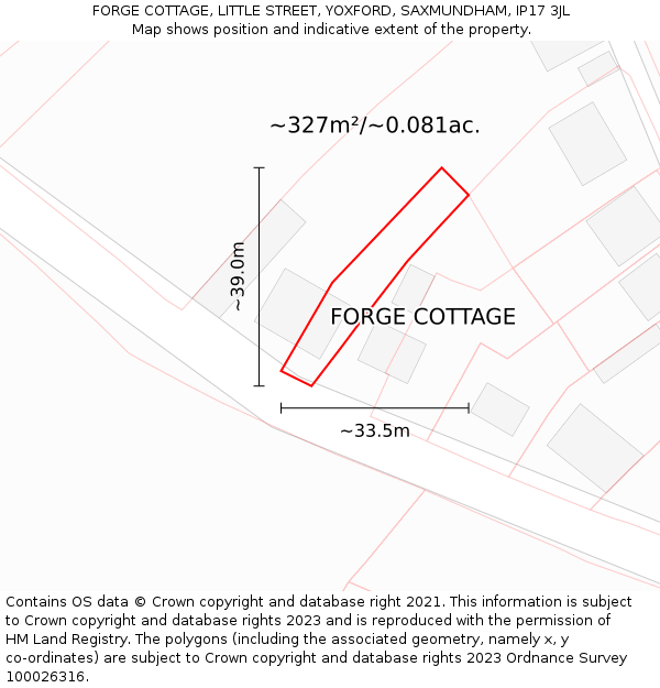 FORGE COTTAGE, LITTLE STREET, YOXFORD, SAXMUNDHAM, IP17 3JL: Plot and title map
