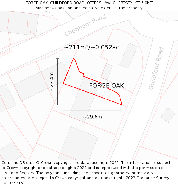 FORGE OAK, GUILDFORD ROAD, OTTERSHAW, CHERTSEY, KT16 0NZ: Plot and title map